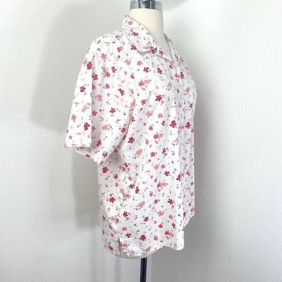 Bobbie Brooks White Red Floral Blouse XL Button Front Oversized Boho Peasant Top - Picture 8 of 9
